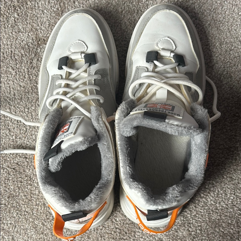 White and Gray Low-Top Sneakers with Sporty Design